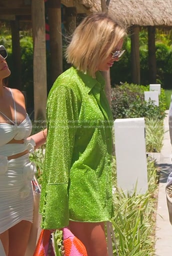 Whitney's metallic green shirt and shorts on The Real Housewives of Salt Lake City