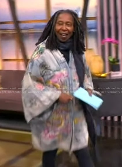 Whoopi's denim dragon embroidered jacket on The View