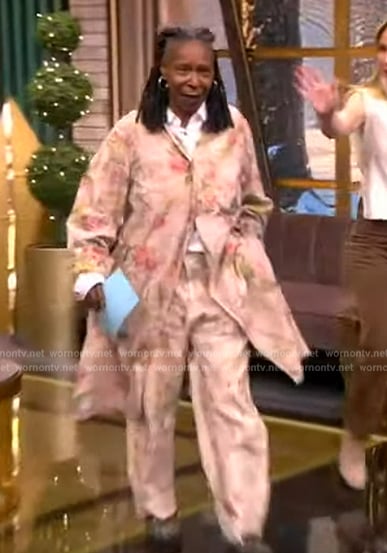 Whoopi’s pink floral jacket and denim pants on The View