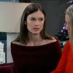 Willow’s burgundy off-shoulder sweater on General Hospital