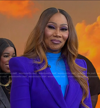 Yolanda Adams’s purple jumpsuit and blazer on Today