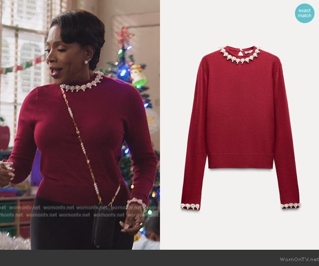 Zara Basic Knit Faux Pearls Sweater worn by Barbara Howard (Sheryl Lee Ralph) on Abbott Elementary