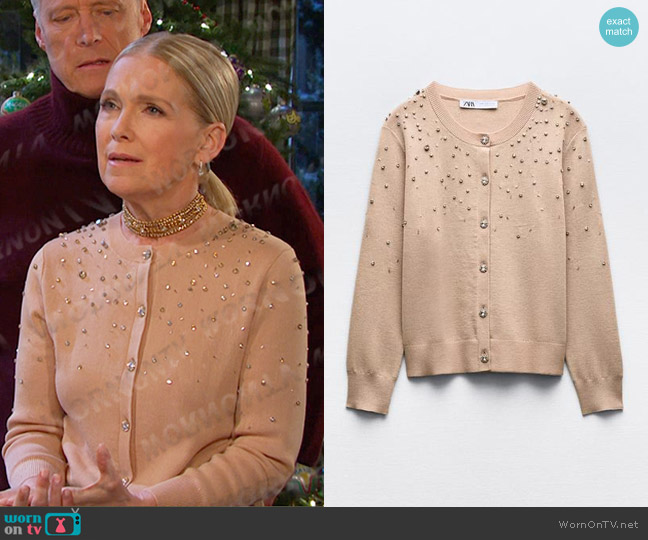 Zara Beaded Rhinestone Knit Cardigan worn by Jennifer Horton (Melissa Reeves) on Days of our Lives