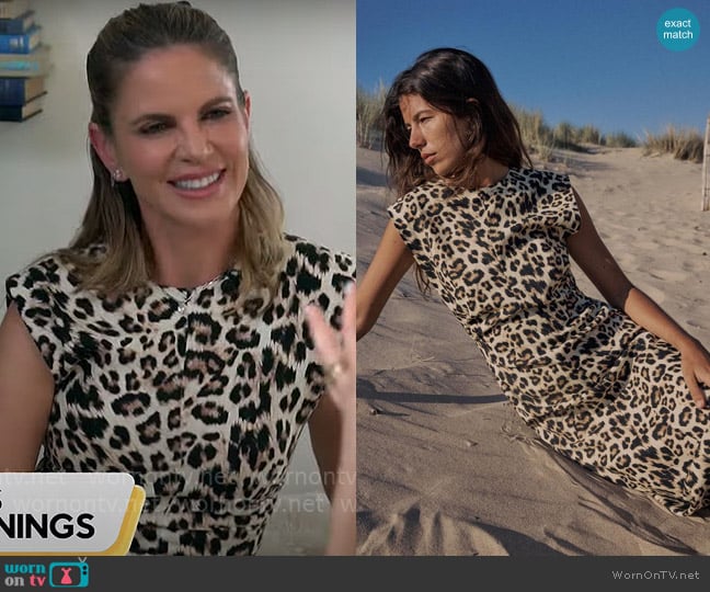 Zara Draped Waist Midi Dress in Leopard worn by Natalie Morales on CBS Mornings