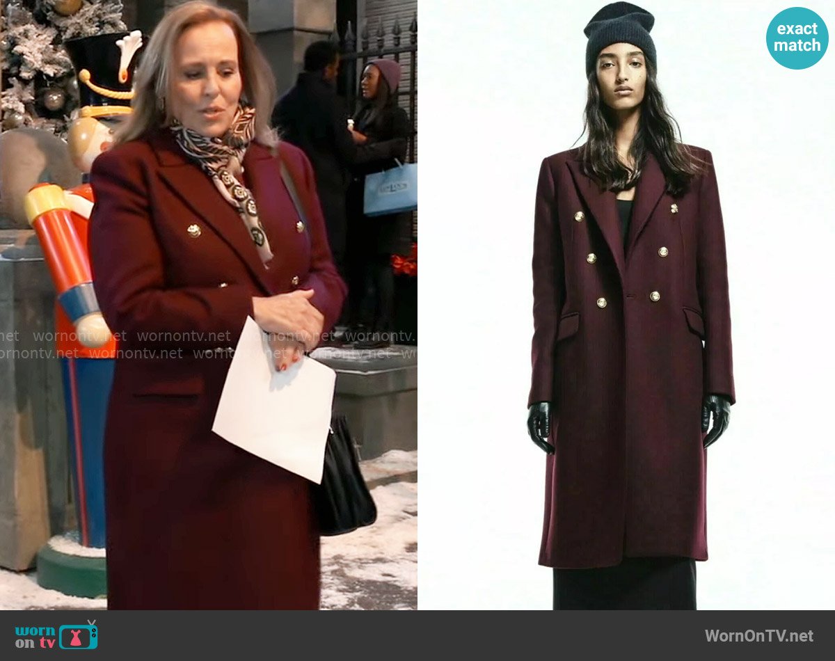 Zara Wool Fitted Long Coat worn by Laura Collins (Genie Francis) on General Hospital