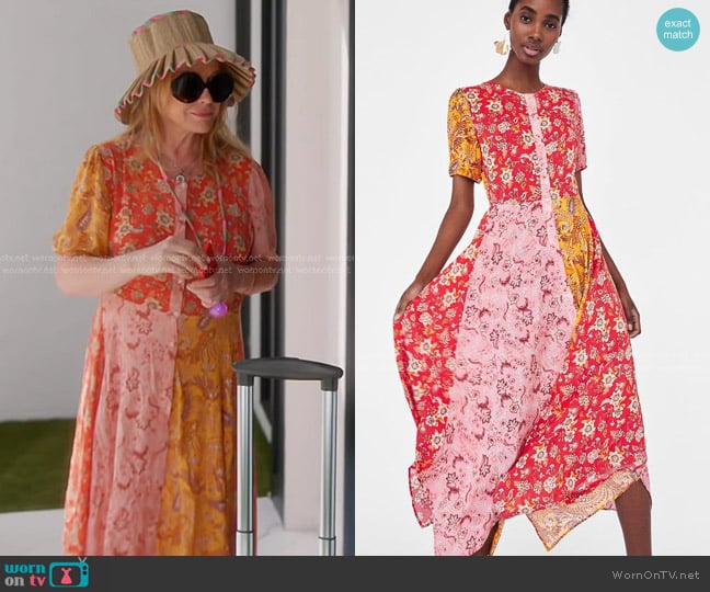 Zara Handkerchief Hem Floral Dress worn by Kathy Hilton on The Real Housewives of Beverly Hills