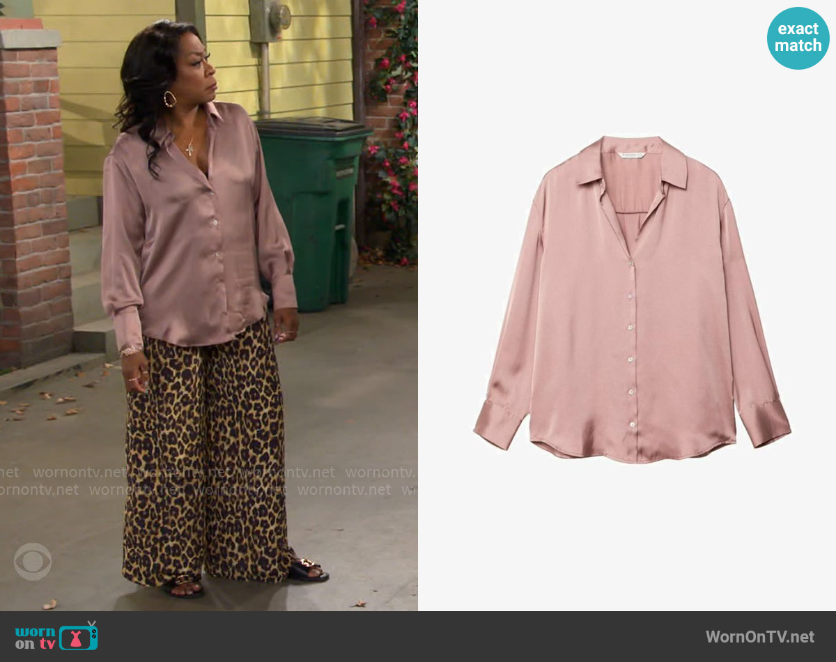 Zara Satin Effect Basic Shirt worn by Tina Butler (Tichina Arnold) on The Neighborhood