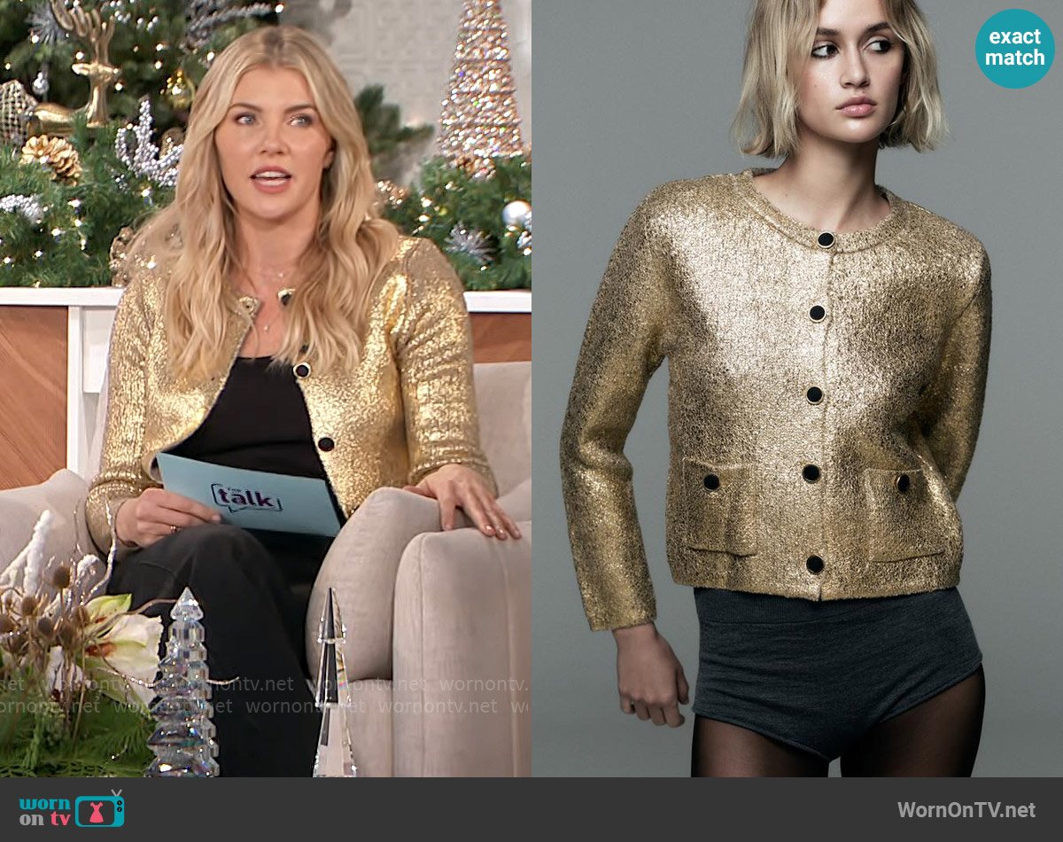 Zara Foil Knit Cardigan worn by Amanda Kloots on The Talk