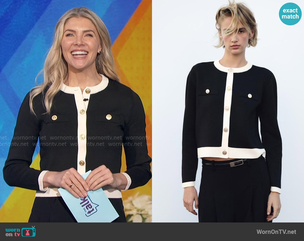 Zara Knit Cardigan with Golden Buttons worn by Amanda Kloots on The Talk