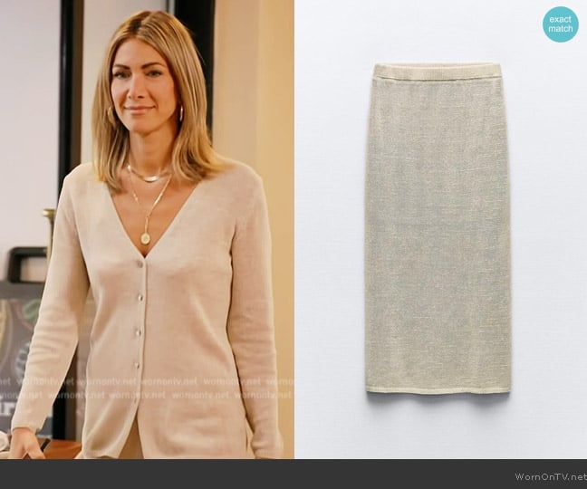 Zara Plain Knit Midi Pencil Skirt worn by Erin Lichy on The Real Housewives of New York City