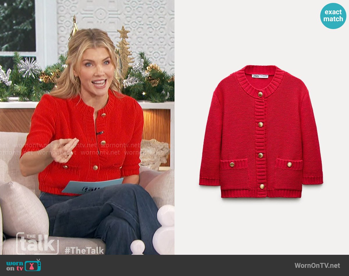 Zara Smooth Knit Cardigan worn by Amanda Kloots on The Talk