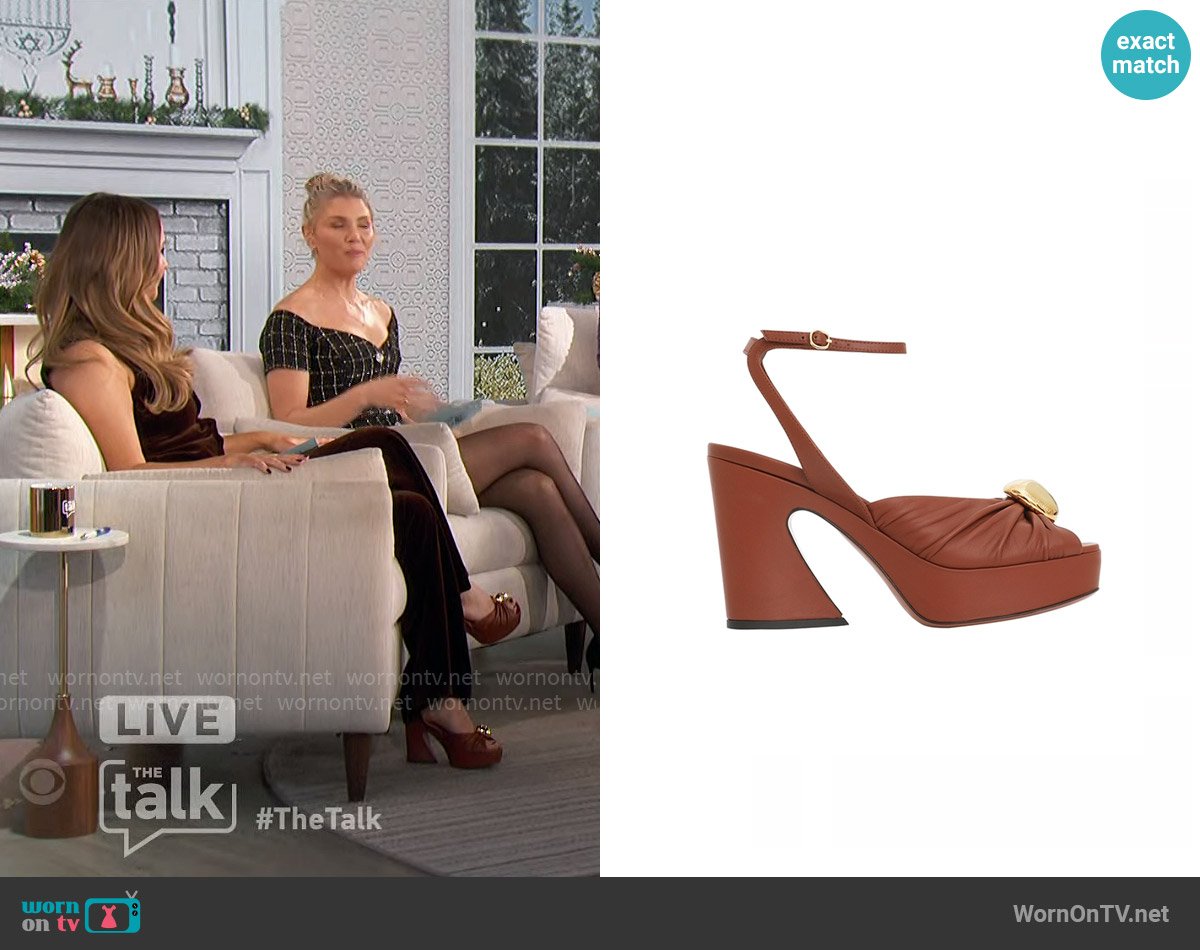 Zimmermann Gleam 120 Leather Platform Sandals In Brown worn by Camilla Luddington on The Talk