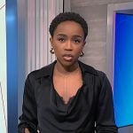 Zinhle’s black cowl neck top on NBC News Daily