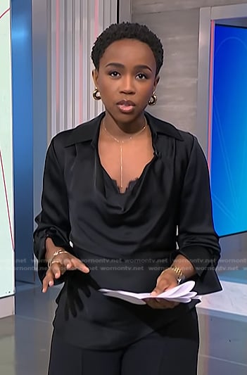 Zinhle's black cowl neck top on NBC News Daily