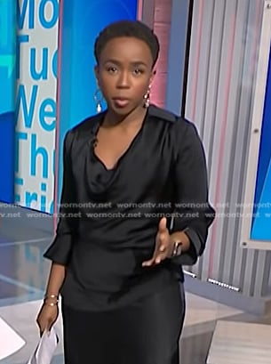 Zinhle's black cowl neck top on NBC News Daily