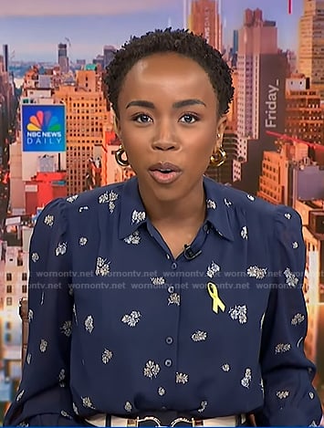 Zinhle Essamuah's blue floral blouse on NBC News Daily