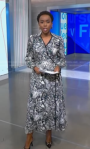 Zinhle Essamuah's green animal print wrap dress on NBC News