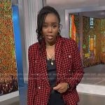 Zinhle's red houndstooth blazer on NBC News Daily