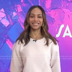 Zoe Saldana’s pale pink wool top and skirt on Today