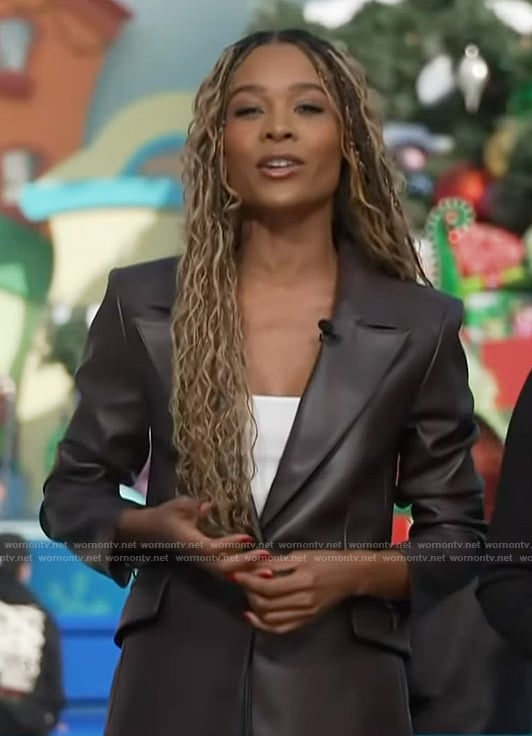 Zuri’s brown leather blazer on Access Hollywood