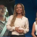 Zuri’s embellished beige cardigan on Access Hollywood