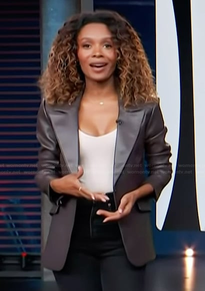 Zuri's brown leather blazer on Access Hollywood