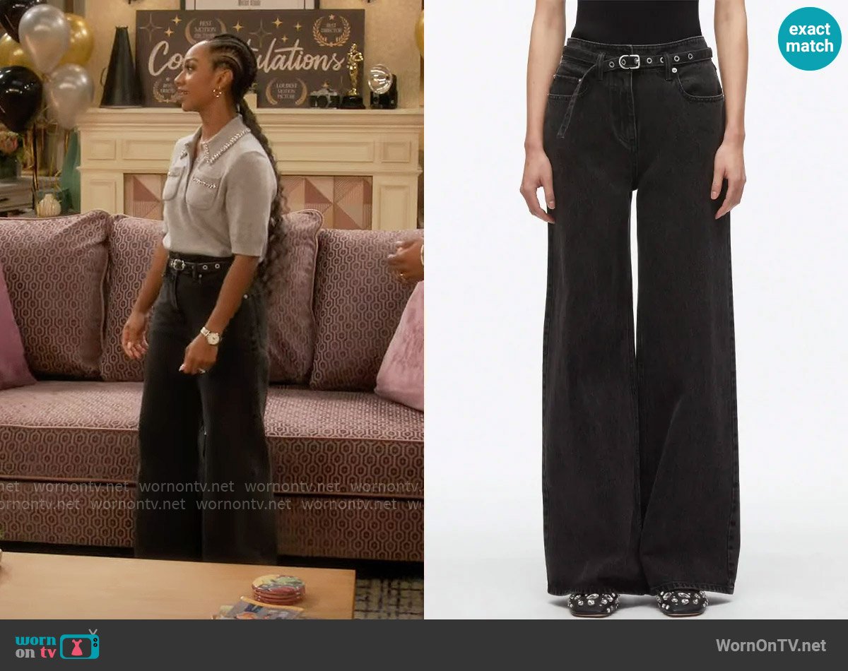 3.1 Phillip Lim Wide Leg Belted Jeans worn by Nina (Tetona Jackson) on Poppas House