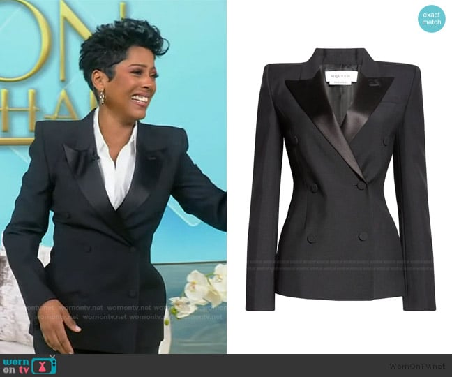 Tamron’s black double breasted blazer on Tamron Hall Show