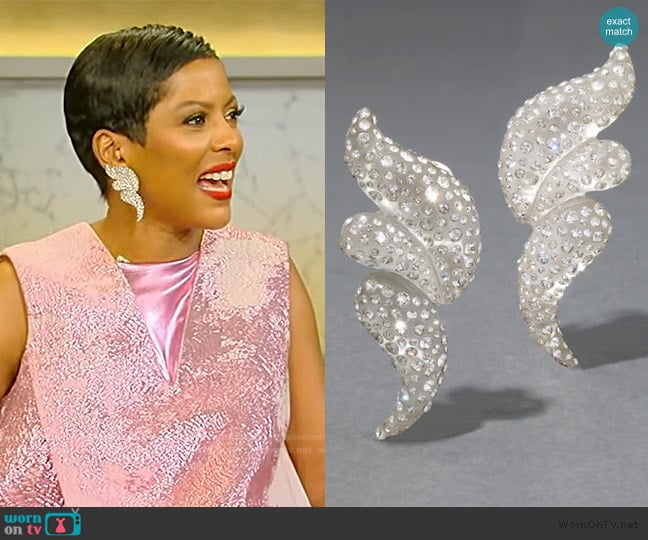 Alexis Bittar Liquid Lucite Pave Wave Clip Earrings worn by Tamron Hall on Tamron Hall Show