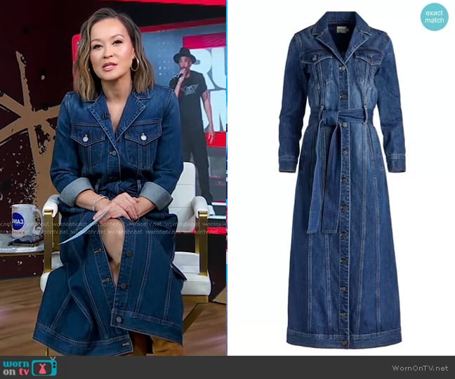 Alice + Olivia Daren Maxi Denim Jacket worn by Eva Pilgrim on Good Morning America