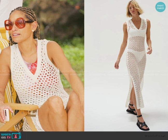 Racquel white open knit coverup dress on RHONY