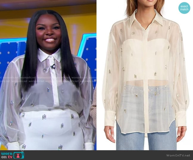 Antonio Melani Priscilla Organza Jewel Embellished Blouse worn by Joaquina Kalukango on Good Morning America