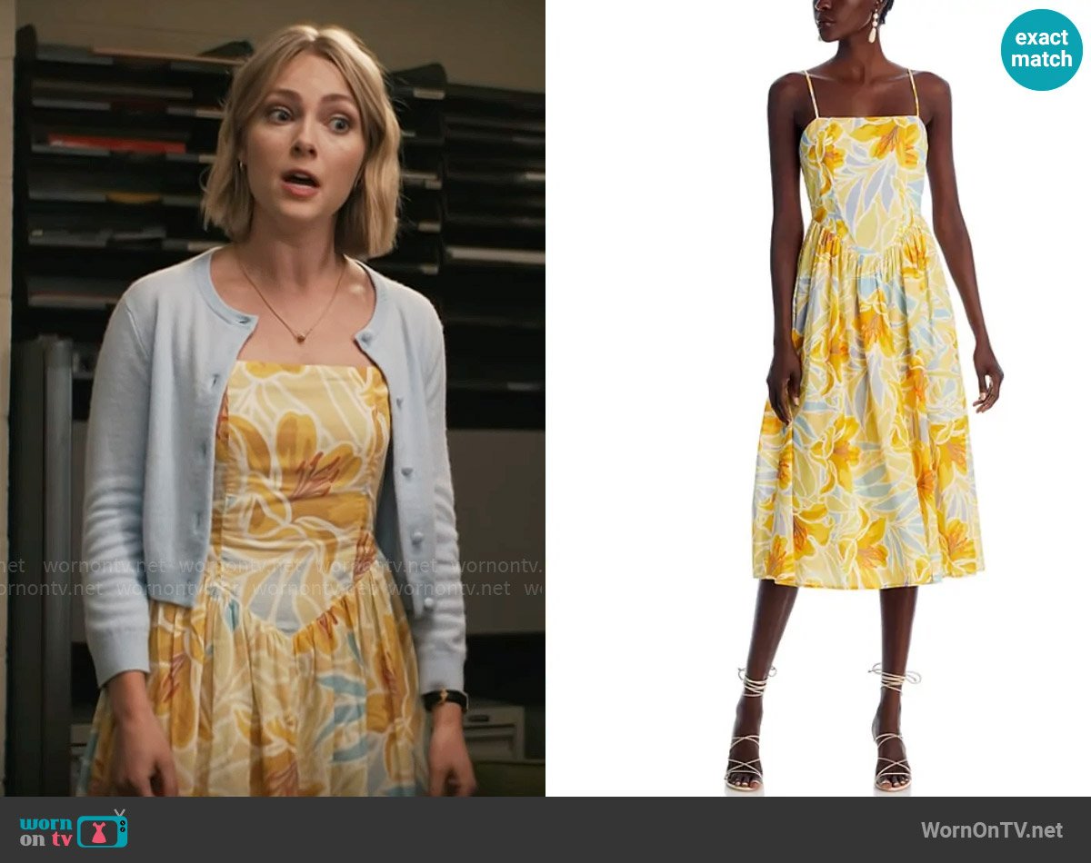 Aqua Tropical Floral Midi Dress worn by Alice (AnnaSophia Robb) on Grosse Pointe Garden Society