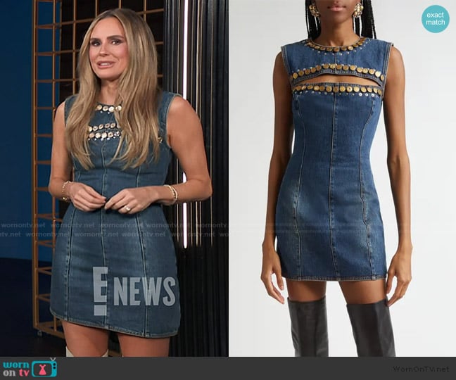 Area Crystal Button Studded Cutout Denim Minidress worn by Keltie Knight on E! News