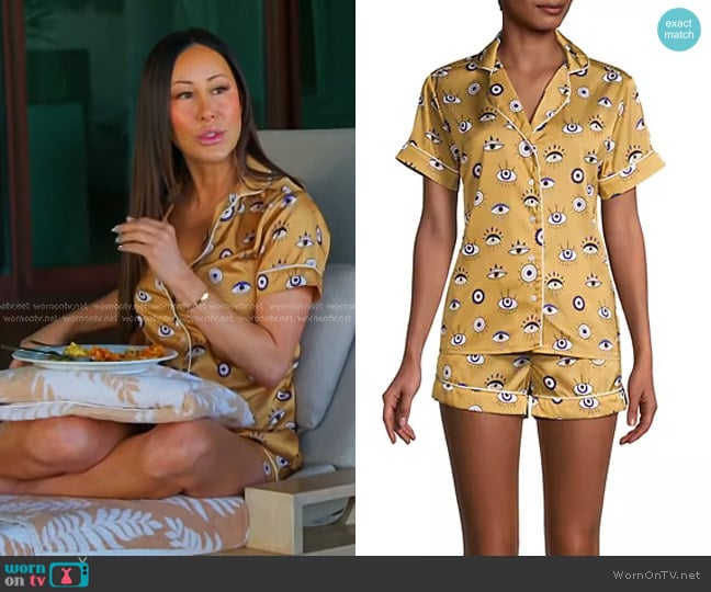 Averie Sleep Two-Piece Amara Evil Eye Shorts Pajama Set worn by Angie Katsanevas on The Real Housewives of Salt Lake City