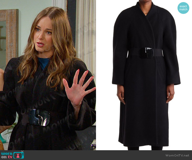 Ba&Sh Pierro Belted Wool Blend Coat worn by Stephanie Johnson (Abigail Klein) on Days of our Lives