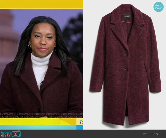 Banana Republic Knit Wool Overcoat in Burgundy worn by Rachel Scott on Good Morning America