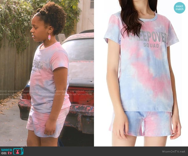 Maya’s tie dye tee and shorts on The Upshaws