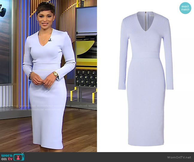 Jericka’s lilac v-neck dress on CBS Evening News