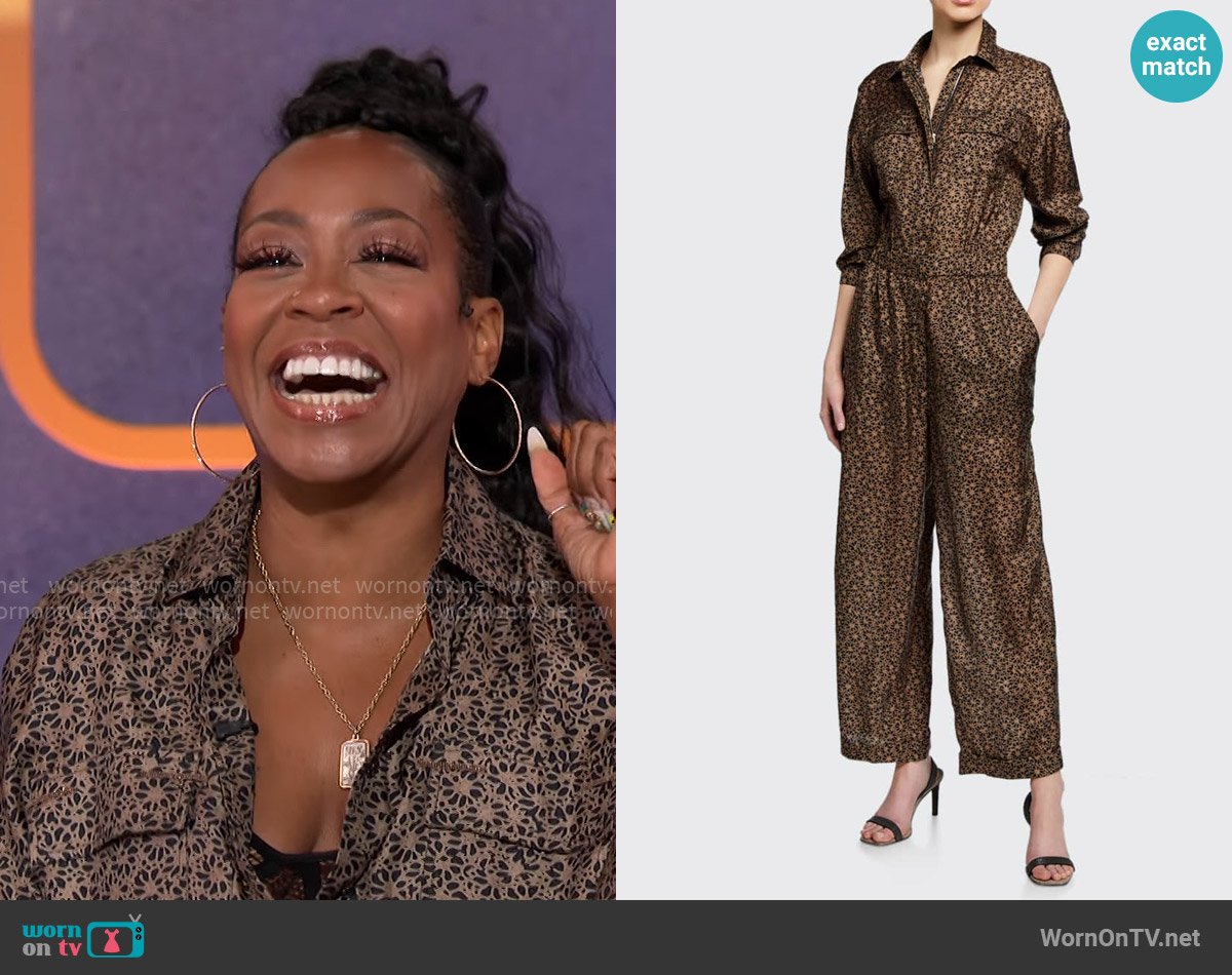 Brunello Cucinelli Floral Print Silk Utility Jumpsuit worn by Tichina Arnold on Hollywood Squares