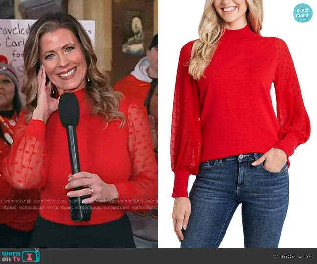 Caitlin Knute’s red polka dot sheer sleeve top on Today