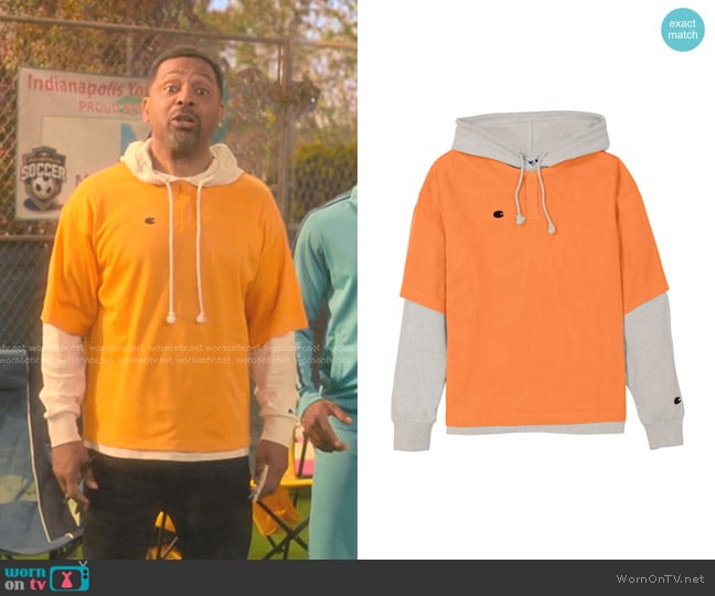 Champion Premium Weave Layered Mesh Hoodie worn by Bernard Upshaw (Mike Epps) on The Upshaws