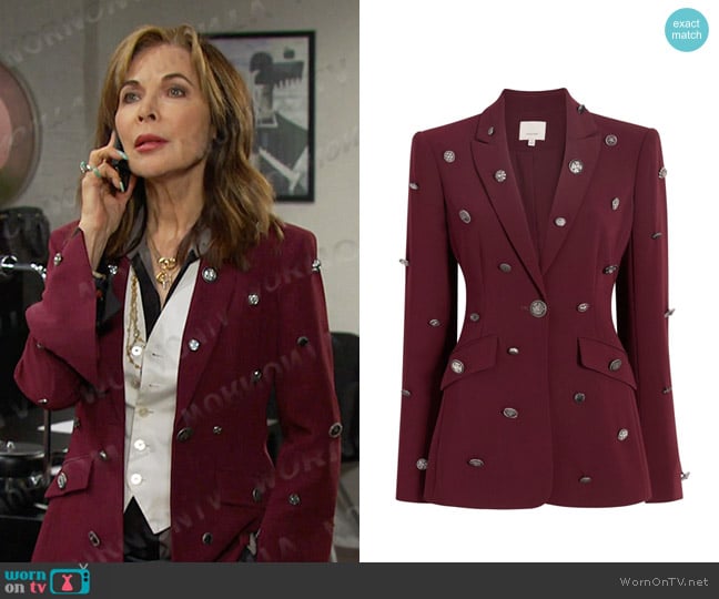 Cinq a Sept Cheyenne Button-embellished Blazer in Calla Lily worn by Kate Roberts (Lauren Koslow) on Days of our Lives