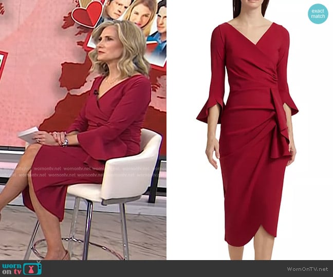 Chiara Boni La Petite Robe Triwan Ruffle-Trim Slim-Fit Midi-Dress in Garnet worn by Misty Belles on Today