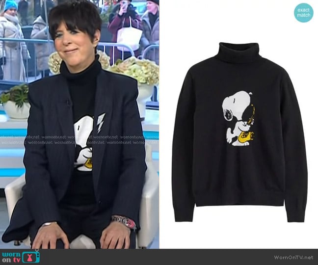 Chinti & Parker Snoopy Saxophone sweater worn by Diane Warren on Today