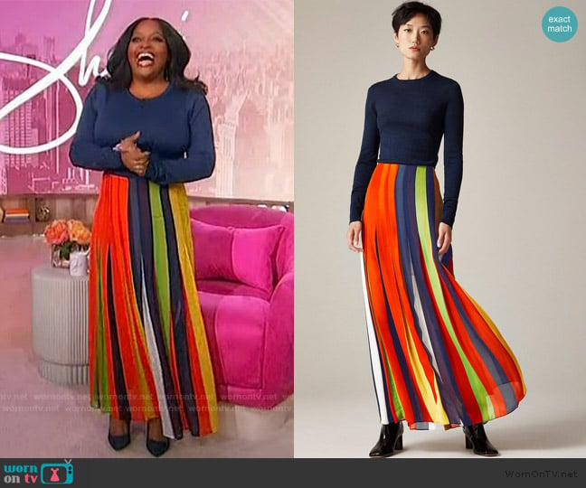 Christopher John Rogers x J. Crew Pleated maxi skirt in multistripe chiffon worn by Sherri Shepherd on Sherri