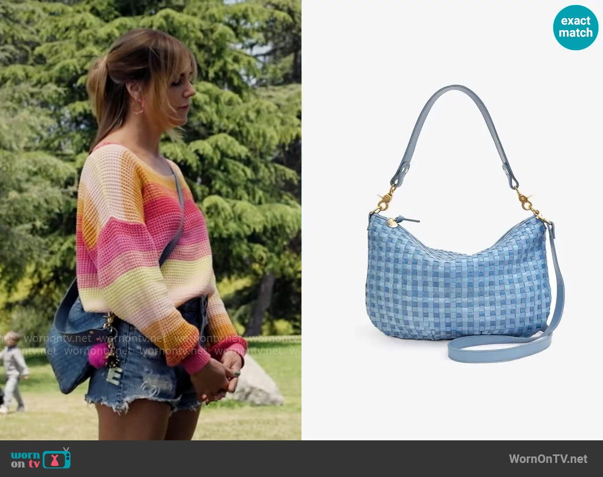 Clare V Moyen Messenger Bag in Light Blue Woven Checker worn by Morgan Gillory (Kaitlin Olson) on High Potential