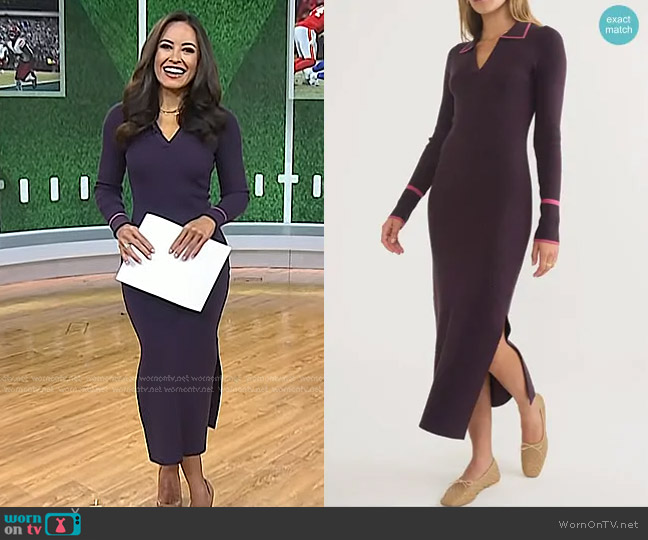 Marine Layer Contrast Trim Long Sleeve Polo Sweater Dress worn by Kaylee Hartung on Today