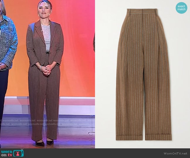 Dries van Noten Pleated Striped Linen-blend Pants worn by Scarlett Johansson on Today