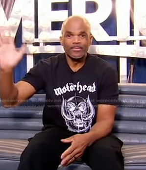 Darryl McDaniels’s black graphic print tee on Good Morning America